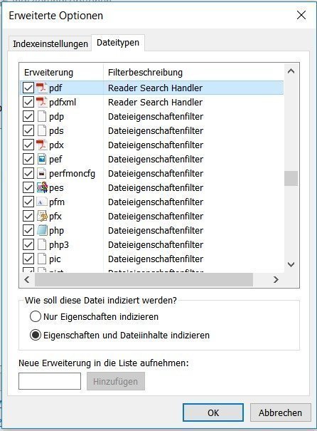 PDF Indexing Win10 Filter activated