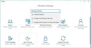 Control Panel Indexing Options